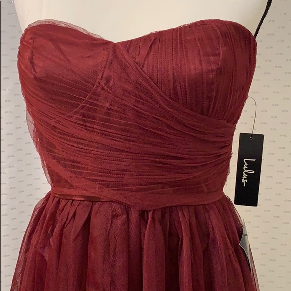 Lulus-Burgundy Tulle Strapless Skater Dress NWT - Picture 3 of 8